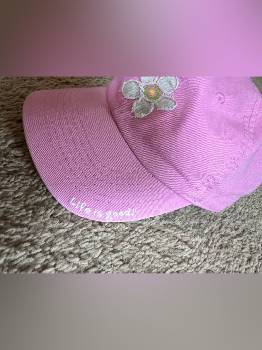 Pink Daisy Embroidered Baseball Cap. - Picture 2 of 6